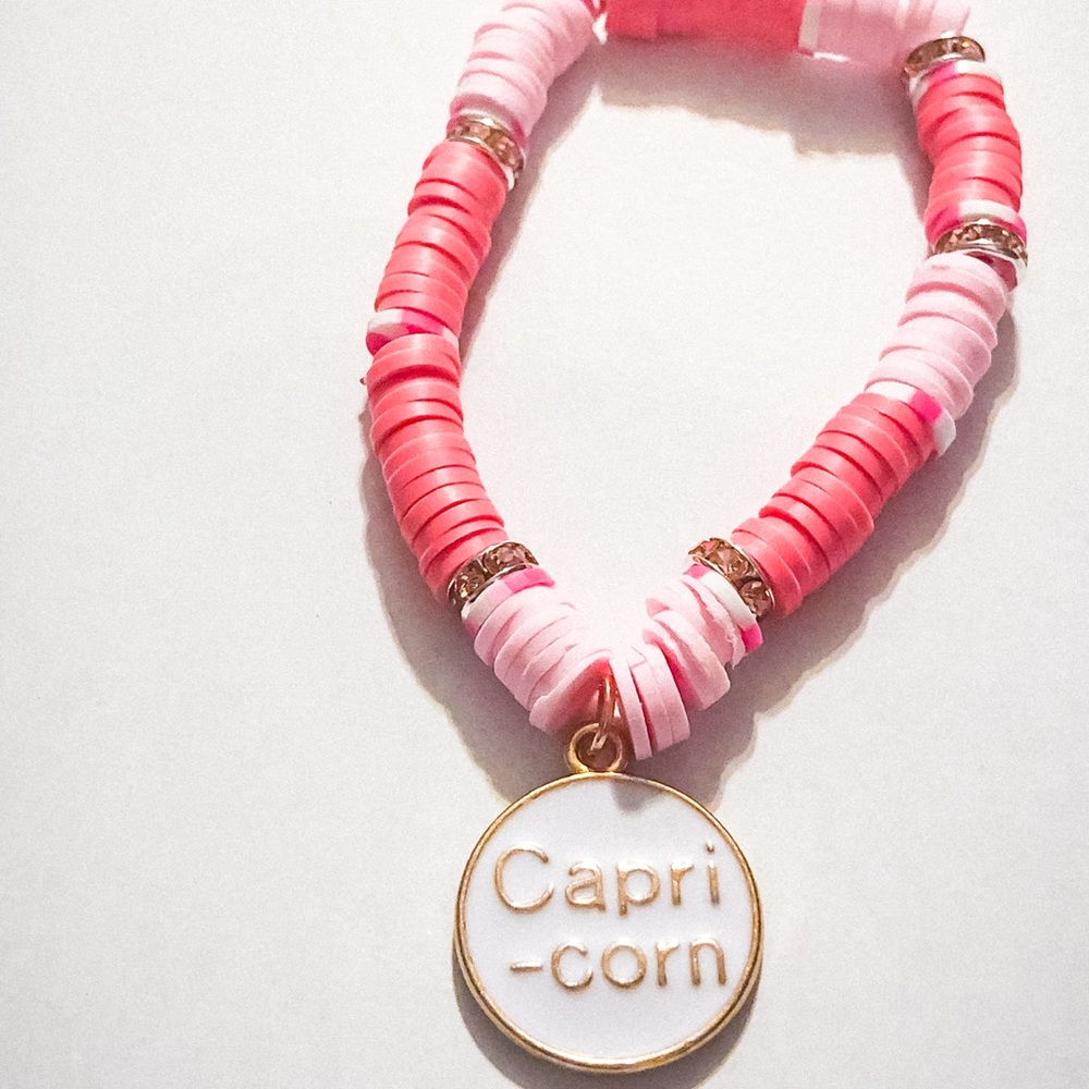 Capricorn Pink Clay Bead Charm Bracelet